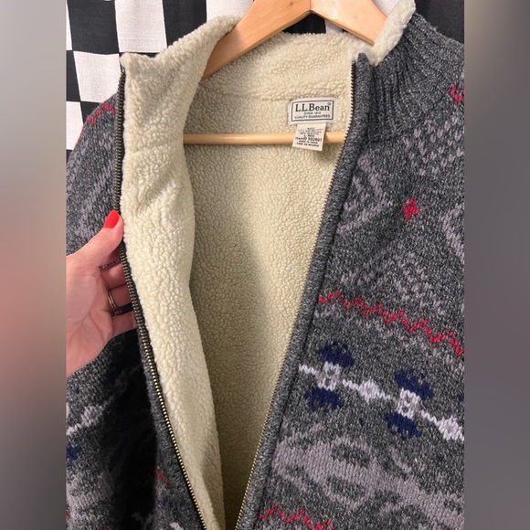 LL Bean Wool Sherpa Zip Up Sweater Jacket - Picture 10 of 11